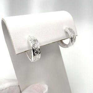 .925 Sterling Silver Filigree Design Huggie Hoop Earrings